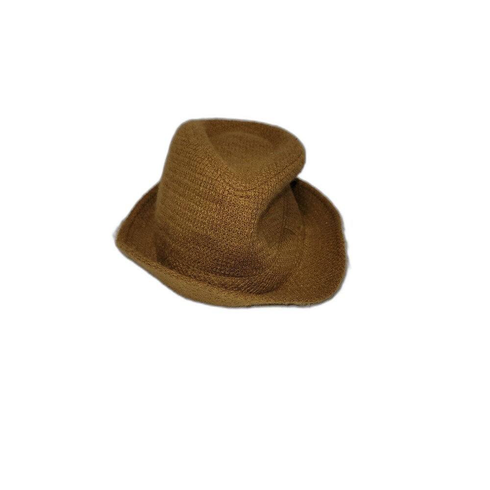 Textured Fedora Hat Tan Vintage Brim One Size Neutral Acrylic Classic